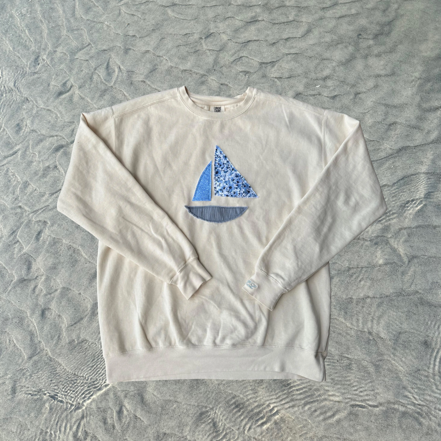 Patchwork Sailboat Comfort Colors Crewneck Sweatshirt