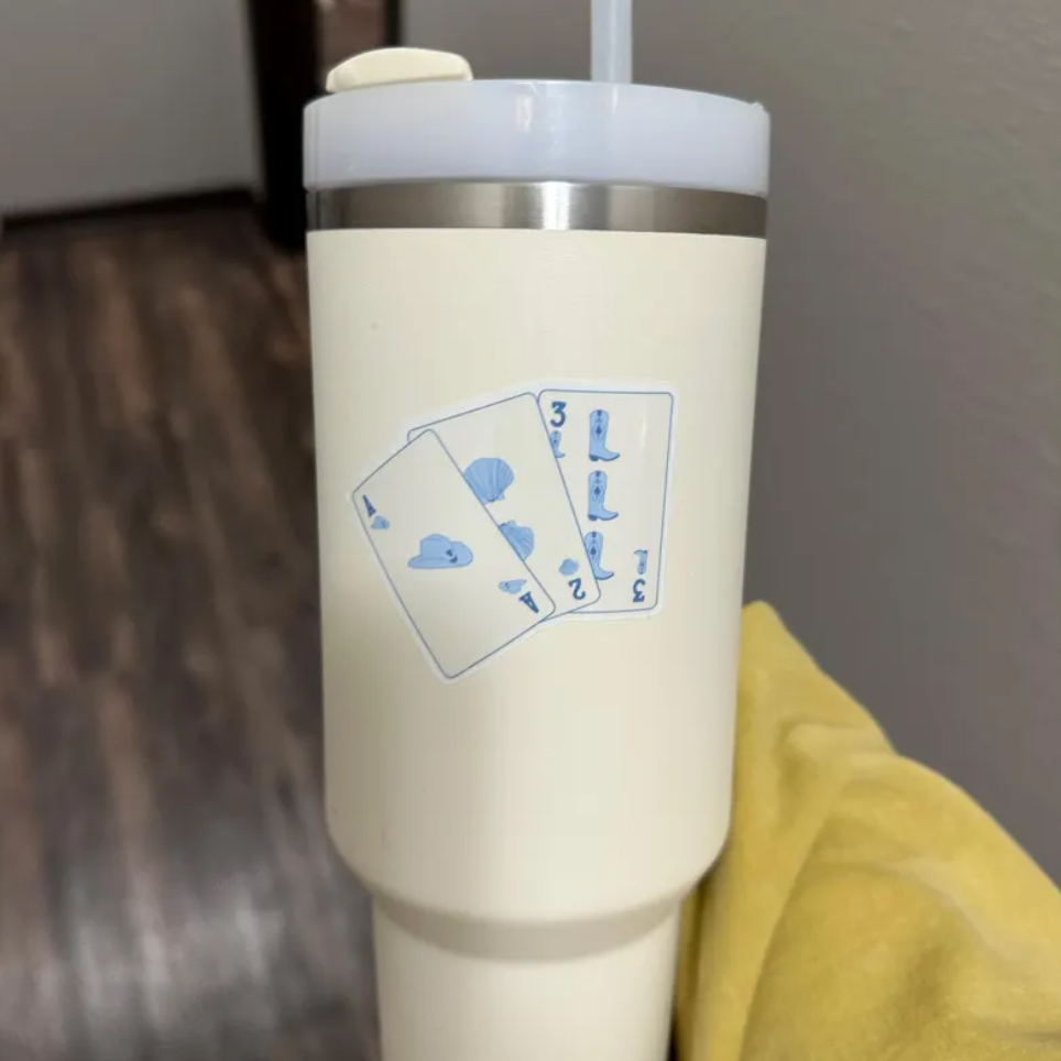 Blue Waterproof Coastal Cowgirl Playing Card Sticker