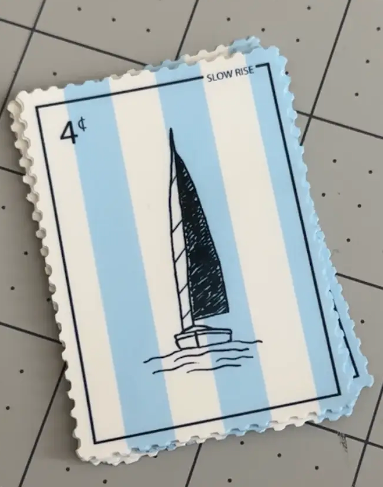 Blue Waterproof Sailboat Postage Stamp Sticker