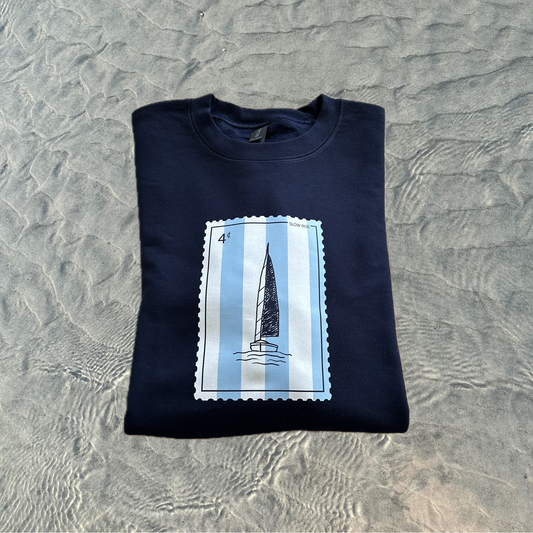 Vintage Inspired Sailboat Stamp Gildan Sweatshirt