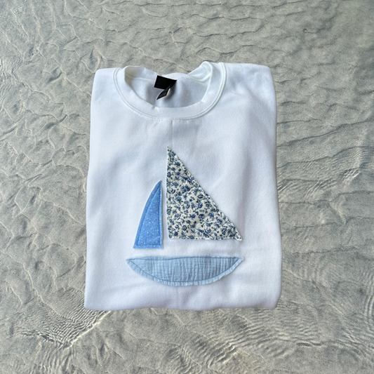 Patchwork Sailboat Gildan Crewneck Sweatshirt
