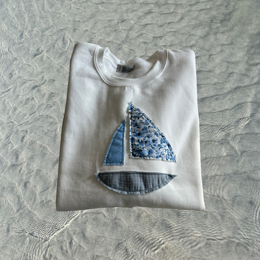 Patchwork Sailboat Comfort Colors Crewneck Sweatshirt