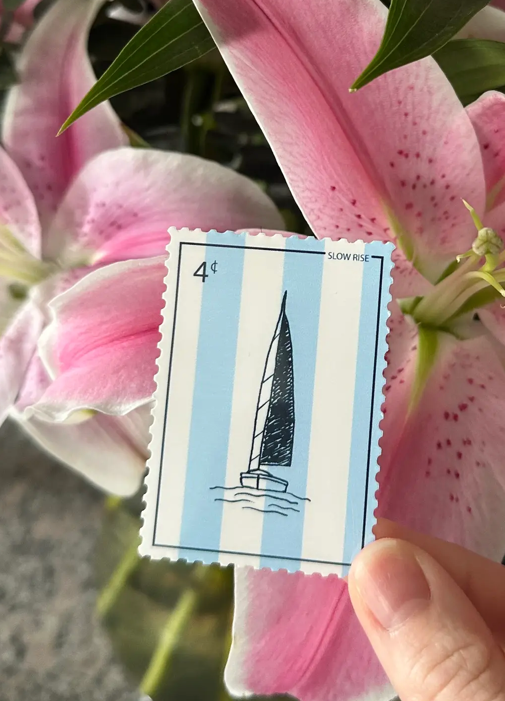 Blue Waterproof Sailboat Postage Stamp Sticker