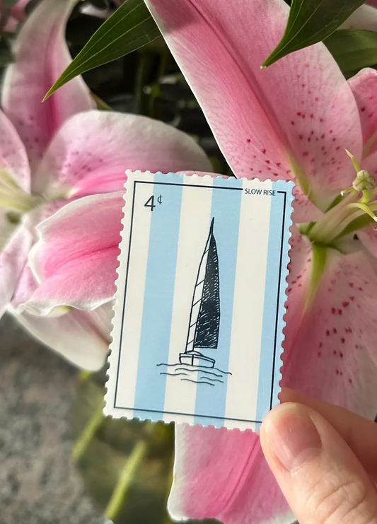 Blue Waterproof Sailboat Postage Stamp Sticker